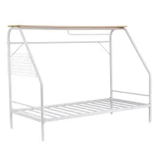 Artiss Single House Bed Frame Metal Canopy Storage Shelf with 180kg Capacity and 24cm Clearance White