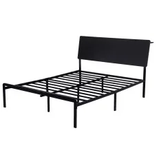 Artiss Queen Metal Bed Frame with App LED Lighting and Integrated Charging Station LAN USB Type C, Black