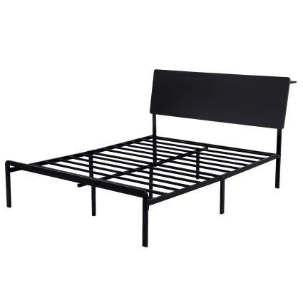 Artiss Queen Metal Bed Frame with App LED Lighting and Integrated Charging Station LAN USB Type C, Black