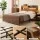 Artiss Double Bed Frame Metal with 300kg Capacity Charging Station RGB LED Light Storage Shelf Black & Oak