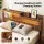 Artiss Queen Metal Bed Frame with Charging Station RGB LED Lighting and Storage Shelf in Black and Oak