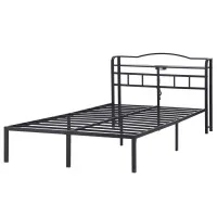 Artiss WAVE Double Metal Bed Frame with Charging Station USB Type‑C MDF Headboard Black 210x139x111.5cm