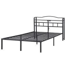 Artiss WAVE Double Metal Bed Frame with Charging Station USB Type‑C MDF Headboard Black 210x139x111.5cm