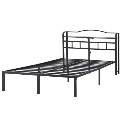 Artiss WAVE Queen Metal Bed Frame with Integrated Charging Station USB Type C MDF Headboard Black 225cm