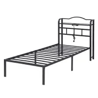 Artiss WAVE Single Metal Bed Frame with Integrated Charging Station USB Type C and AC Outlets Black 190x90cm