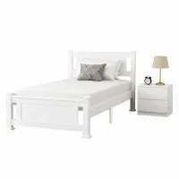 Artiss Rio King Single Bed Frame & Pepe Bedside Table Set - Pine Wood Frame, 2-Drawer Storage, Modern White Finish