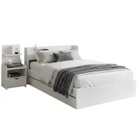 Artiss Aura Single Bed Frame with USB Charging Ports & 2 Drawers, White Particleboard, Includes Bedside Table with Shelf