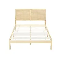Artiss BRUNO Queen Bed Frame with Rattan Headboard, Solid Pinewood Base, Easy Assembly, Fits Australian Mattresses