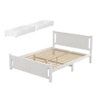 Artiss Double Size Bed Frame Wooden Platform with 2 Storage Drawers, Solid Pine, White, Sturdy and Eco-Friendly