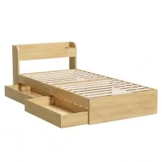 Artiss Aura King Single Bed Frame Natural with Headboard 2 Drawers USB Ports Platform Storage Base 224x111cm