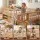 Artiss Montessori Single Bed Frame with 3 Storage Drawers, Shelf and Safety Fence for Toddlers Natural