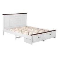 Artiss Double Wooden Bed Frame with 2 Storage Drawers, 108cm High Headboard and 300kg Support White