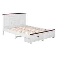 Artiss Double Wooden Bed Frame with 2 Storage Drawers, 108cm High Headboard and 300kg Support White