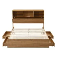 Artiss Double Bed Frame with Storage 4 Drawers USB Type-C Night Light Wooden Platform Natural