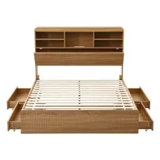 Artiss Double Bed Frame with Storage 4 Drawers USB Type-C Night Light Wooden Platform Natural