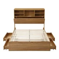 Artiss King Single Bed Frame with 4 Drawers, USB, Night Light, Bookcase Headboard, Roll-Out Slats Natural