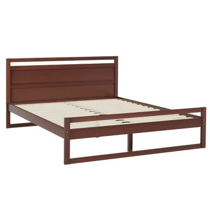 Artiss Witton Queen Wooden Pine Bed Frame with Flat Bed Head and Slatted Base Walnut 300kg Capacity