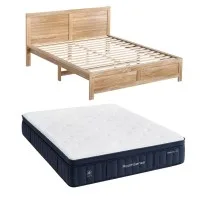 RoomSense Queen 34cm Medium Soft Gel Mattress and Oatmeal Wooden Bed Frame Bundle with Tencel Cover
