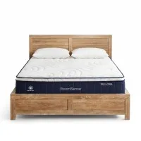 RoomSense Queen 30cm Medium Firm Latex Mattress and Pine Bed Frame Bundle Euro Top Oatmeal Natural Pine