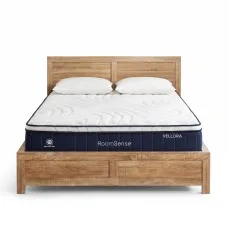 RoomSense Queen 30cm Medium Firm Latex Mattress and Pine Bed Frame Bundle Euro Top Oatmeal Natural Pine