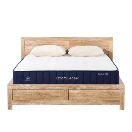 RoomSense Queen 26cm Firm Mattress Bundle with Oatmeal Wooden Bed Frame, Orthopaedic Certified Hypoallergenic Cover