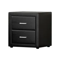 Artiss CADEN Black Bedside Table, 2 Drawers, PVC Leather, 48x40x50cm, Modern MDF Frame, Aluminium Handles, Easy Assembly