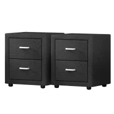 Artiss CADEN Charcoal Bedside Table Set of 2 - Modern Faux Linen, 2 Drawers, 46x40x50cm, MDF Frame, Aluminium Handles