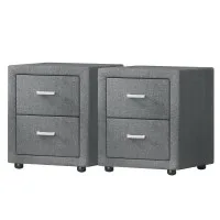 Artiss Caden Grey Bedside Table Set of 2 with Fabric, 2 Drawers, MDF Frame, 46x40x50cm - Modern Bedroom Side Table