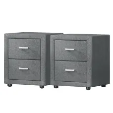Artiss Caden Grey Bedside Table Set of 2 with Fabric, 2 Drawers, MDF Frame, 46x40x50cm - Modern Bedroom Side Table