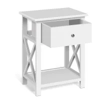 Artiss EMMA White Bedside Table - 1 Drawer & Shelf, Rustic Design, Solid Wood, No Assembly, 1-Year Warranty