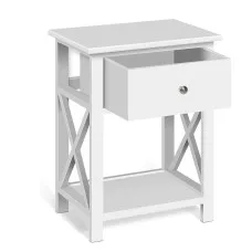 Artiss EMMA White Bedside Table - 1 Drawer & Shelf, Rustic Design, Solid Wood, No Assembly, 1-Year Warranty