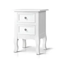 Artiss BISSET French Provincial Bedside Table 2 Drawers White Paulownia MDF Cabriole Legs Vintage Knobs