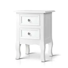 Artiss BISSET French Provincial Bedside Table 2 Drawers White Paulownia MDF Cabriole Legs Vintage Knobs