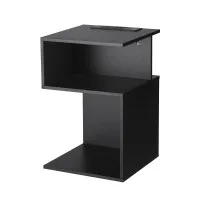 Artiss S-Shaped Bedside Table Black with 2 Shelves Integrated Charging Station USB Type‑C 33x33x50cm