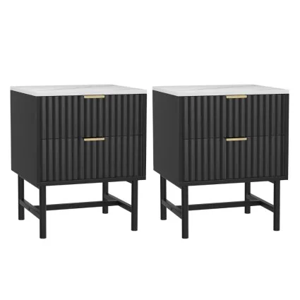 Artiss 2x Bedside Tables with 2 Drawers, Black, 43.5x39x55cm, MDF Frame, Metal Runners, Modern Bedroom Storage