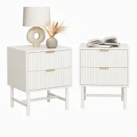 Artiss 2 Pack Bedside Tables with 2 Drawers and Metal Runners, White, 43.5cm x 39cm x 55cm