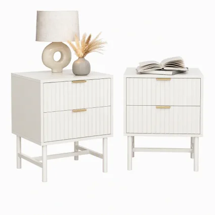 Artiss 2 Pack Bedside Tables with 2 Drawers and Metal Runners, White, 43.5cm x 39cm x 55cm