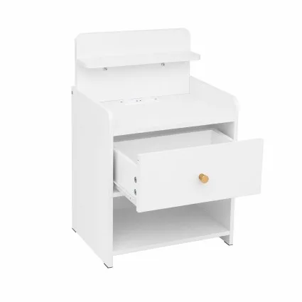 Artiss Bedside Table with Drawer Charging Station 2 AC Outlets USB Type-C White 40cm x 30cm x 58cm