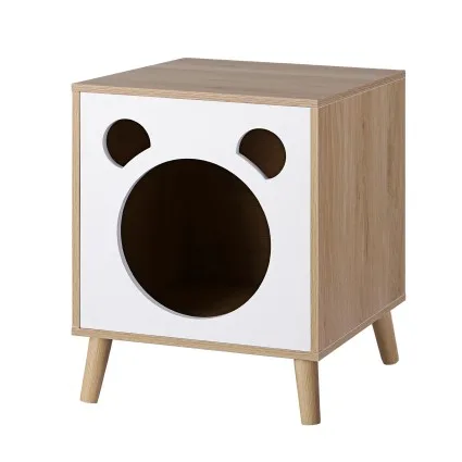 Artiss Cat Nest Bedside Table Solid Pine Legs E1 MDF 2-in-1 Cat House Nightstand 40x40x50cm Pine White