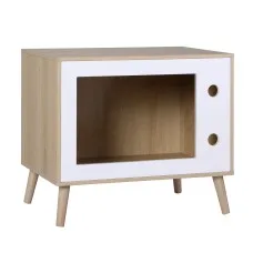 Artiss 60cm Cat Nest Bedside Table Solid Wood Legs E1 MDF Pine and White Modern Multi-Function Furniture