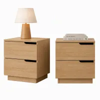 Artiss Bedside Tables 2 Pack with Two Drawers, Anti-Tip Kit and Easy-Clean Pine Melamine Finish for Bedroom