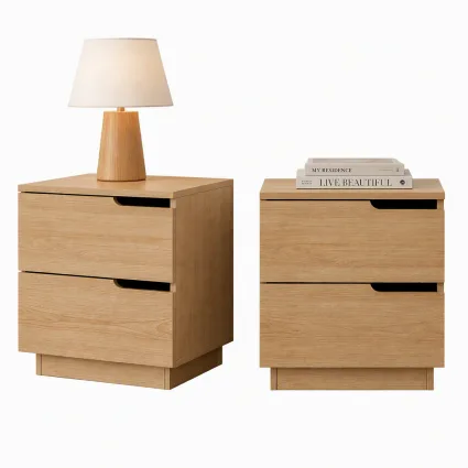 Artiss Bedside Tables 2 Pack with Two Drawers, Anti-Tip Kit and Easy-Clean Pine Melamine Finish for Bedroom