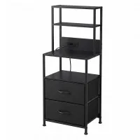 Artiss Tall Bedside Table with RGB LED Lighting Built in Charging Station 2 USB 2 AC Foldable Drawers