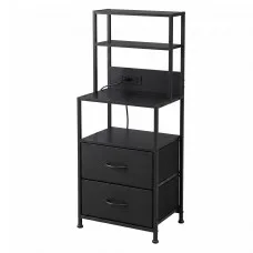 Artiss Tall Bedside Table with RGB LED Lighting Built in Charging Station 2 USB 2 AC Foldable Drawers