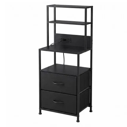 Artiss Tall Bedside Table with RGB LED Lighting Built in Charging Station 2 USB 2 AC Foldable Drawers