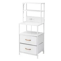 Artiss Tall LED Bedside Table with Built in Charging Station 2 USB 2 AC Foldable Drawers White 101cm