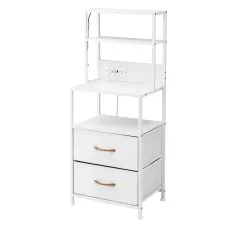 Artiss Tall LED Bedside Table with Built in Charging Station 2 USB 2 AC Foldable Drawers White 101cm
