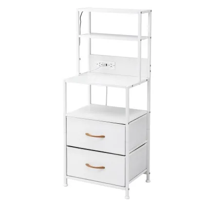 Artiss Tall LED Bedside Table with Built in Charging Station 2 USB 2 AC Foldable Drawers White 101cm