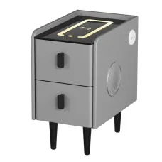 Artiss AIDA Smart Bedside Table 2 Drawers Grey PU Leather, LED Lights, Wireless Charging, Bluetooth Speaker, 45cm