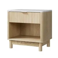 Artiss Pine Bedside Table Nightstand – 1 Drawer & Shelf, E1 Particle Board, Metal Handle, 48x35x47cm, Easy Clean, White
